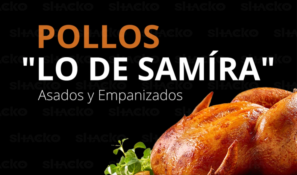 Tarjetita en negro con la fotograf&iacute;a de un pollo asado, ideal para un negocio especializado en la venta de pollos asados.