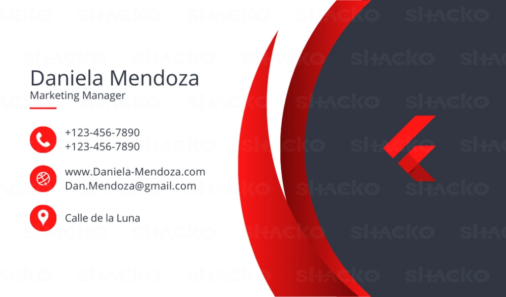Tarjeta de negocio en combinaci&oacute;n de blanco, rojo y gris, pensada para un experto en marketing digital. Refleja creatividad y modernidad.