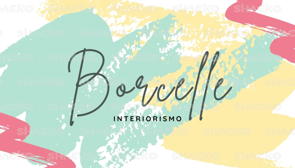 Tarjeta personal en colores verde, rojo, blanco y amarillo, pensada para un negocio de decoraci&oacute;n de interiores. Transmite frescura y estilo.